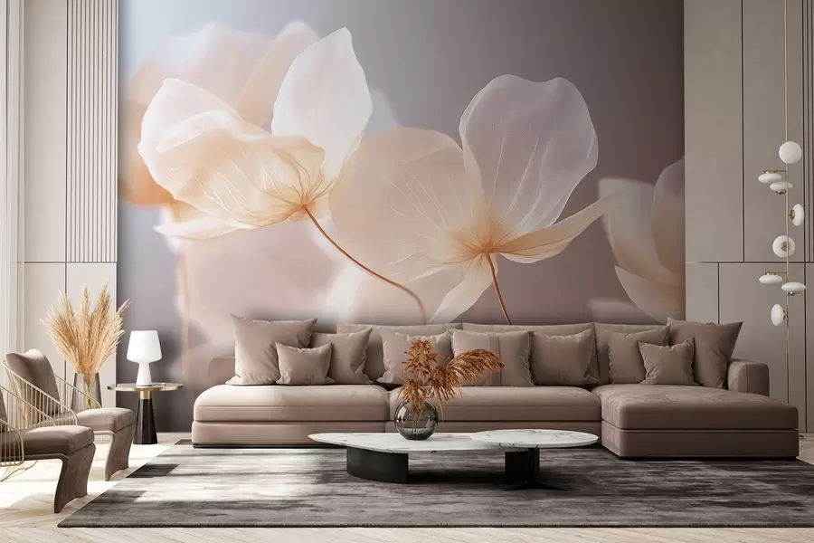 fototapeter Lotusblader, en delikat komposisjon med rosa bakgrunn w08500v1