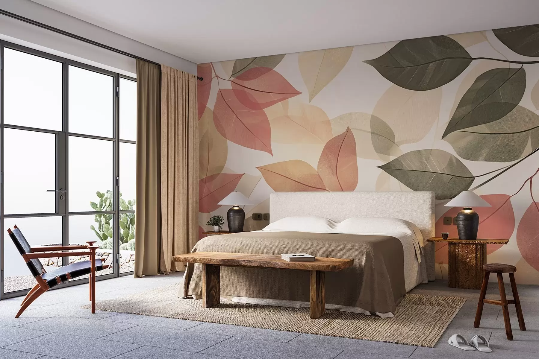 fototapeter Grener av blader i røde og grønne toner w08502