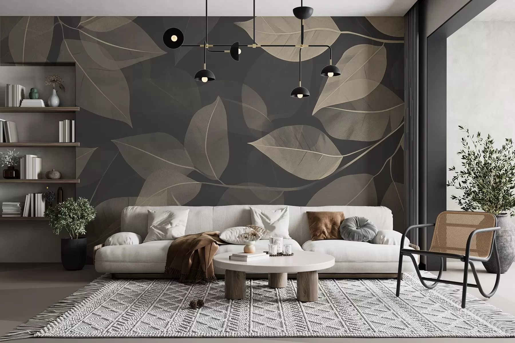 fototapeter Grener av blader i blå og grå toner w08502v1