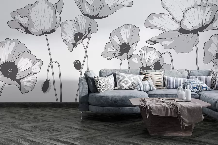 fototapeter Svarte og hvite valmuer w02528