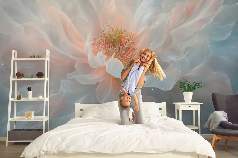 fototapeter et drømmende, eterisk maleri av en stor, delikat blomst i myke pastelltoner w02545