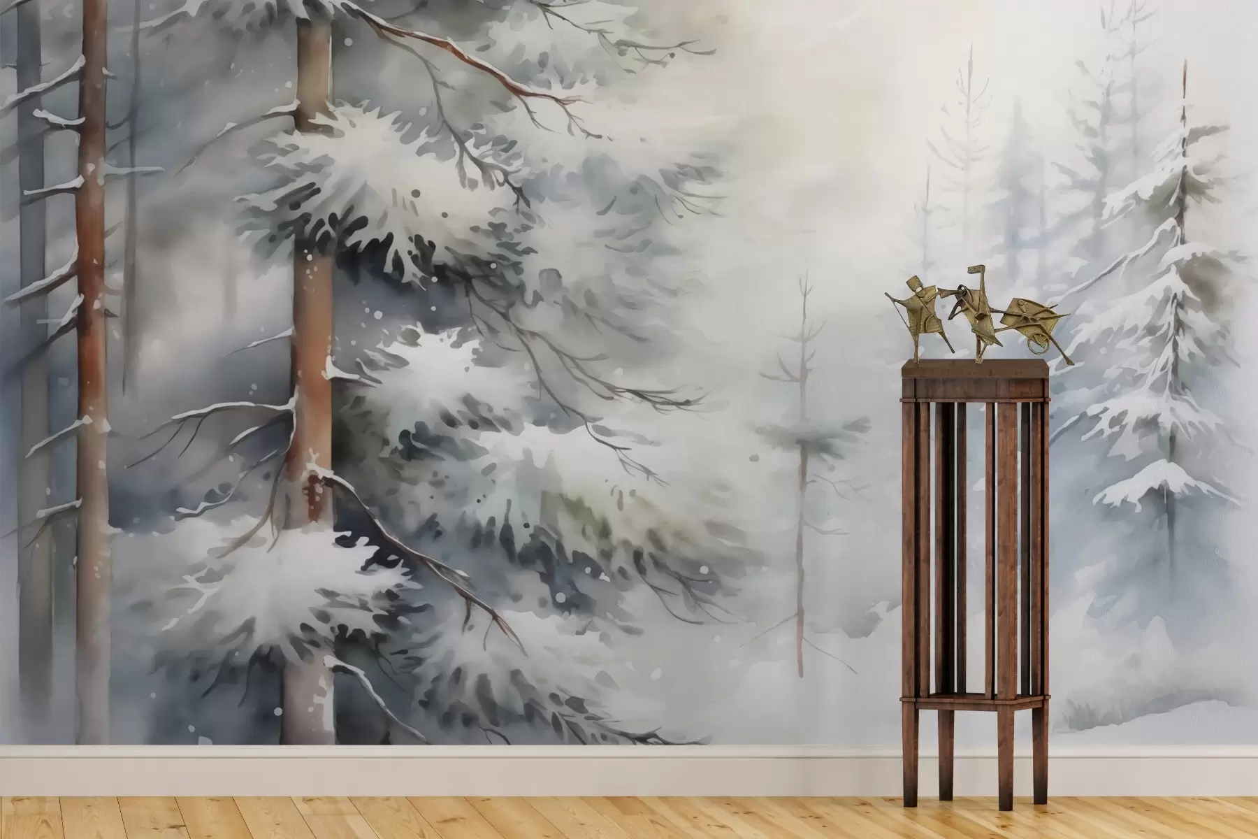 fototapeter Snøkledd skog imitasjon av akvarell w02591