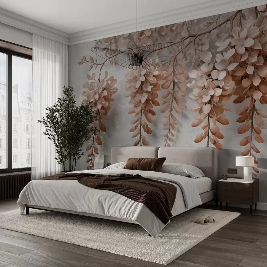 fototapeter Frodig blomsterbukett på en vegg i akvarellstil w02611v1