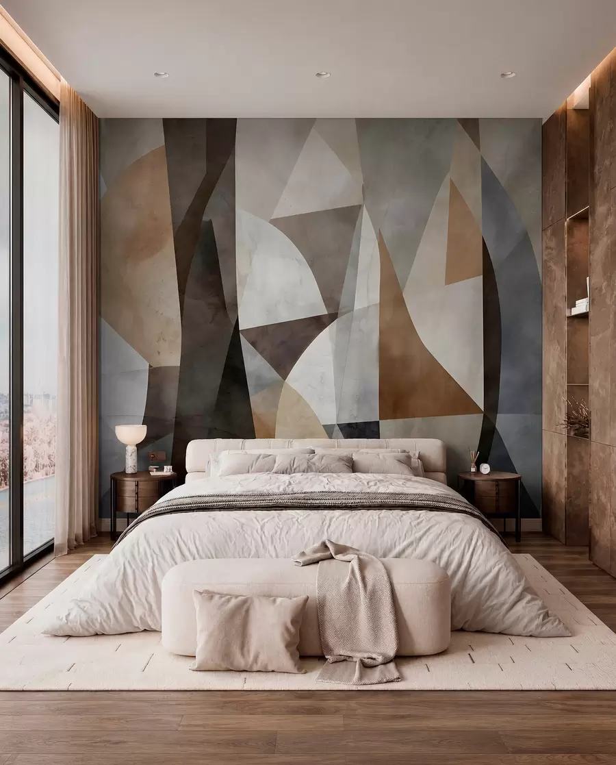 fototapeter Abstrakt moderne kunst med geometriske former i nyanser av brunt, grått og beige w08530