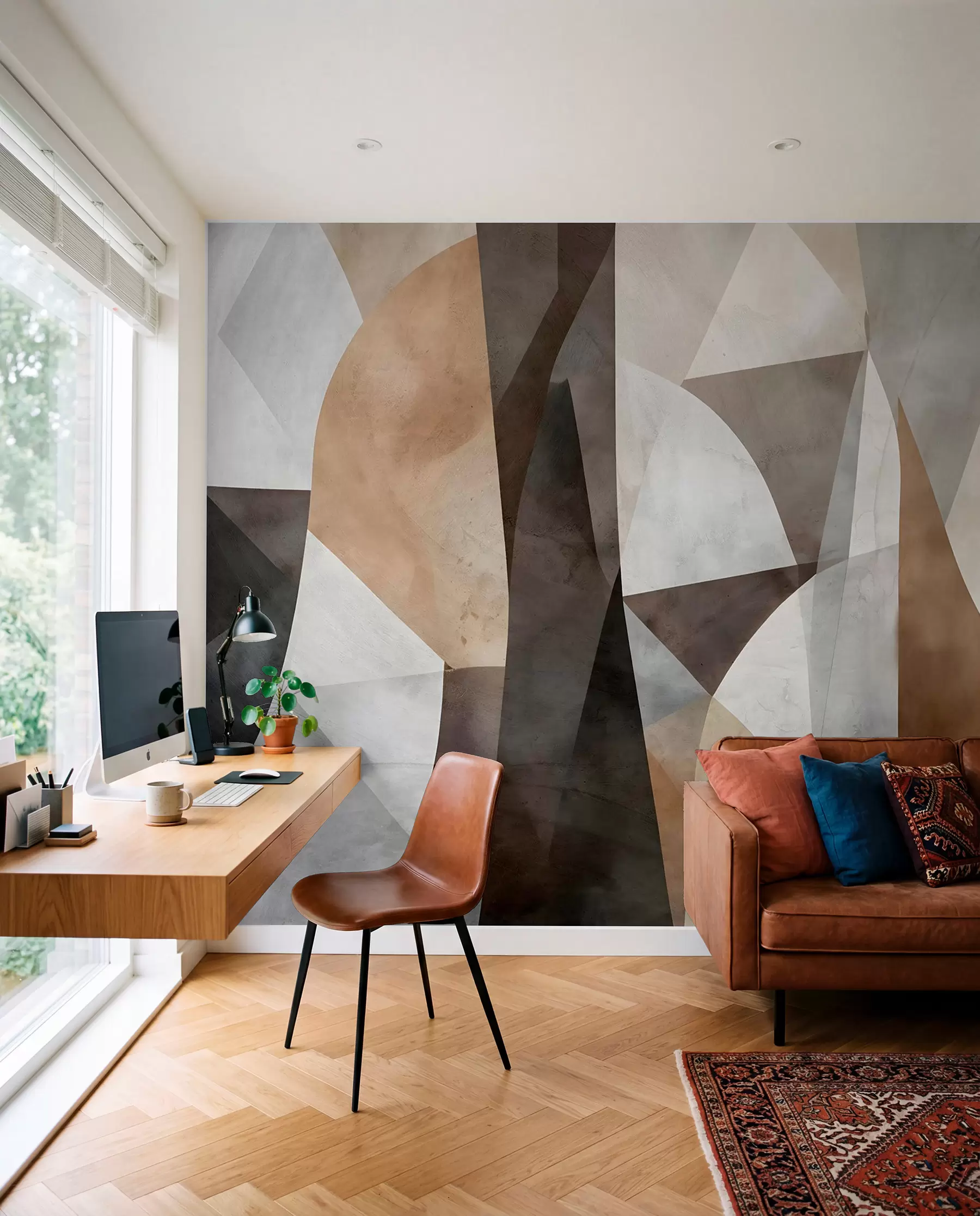 fototapeter Abstrakt moderne kunst med geometriske former i nyanser av brunt, grått og beige w08530