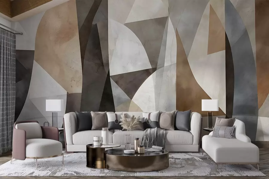 fototapeter Abstrakt moderne kunst med geometriske former i nyanser av brunt, grått og beige w08530