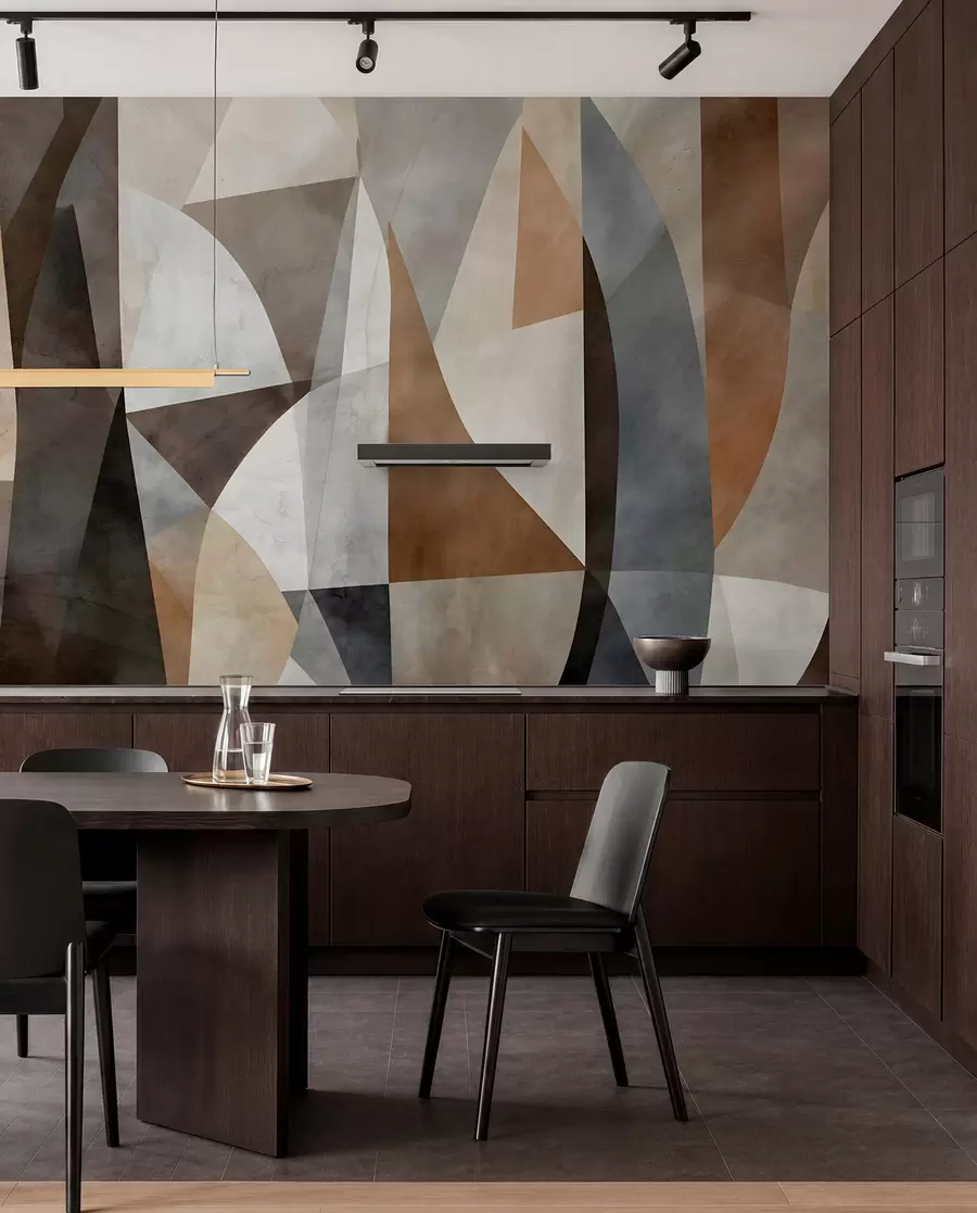fototapeter Abstrakt moderne kunst med geometriske former i nyanser av brunt, grått og beige w08530