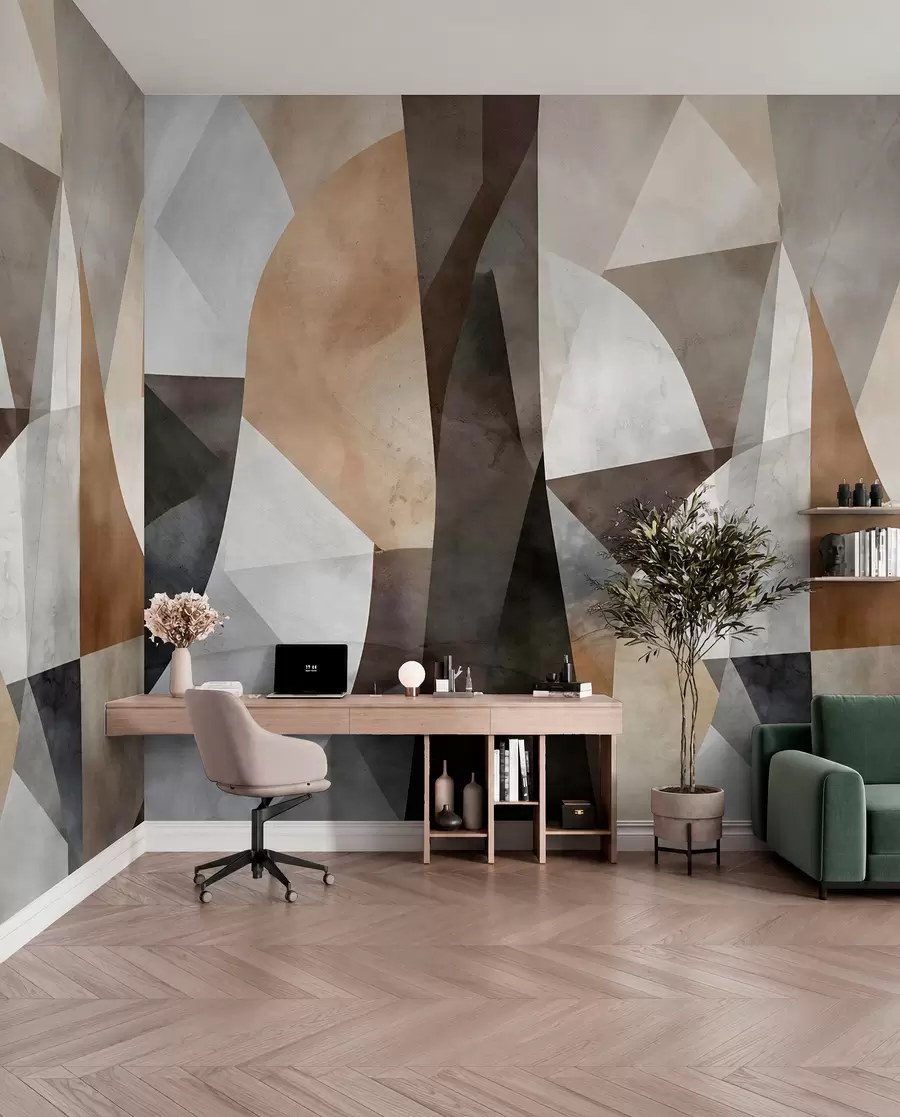 fototapeter Abstrakt moderne kunst med geometriske former i nyanser av brunt, grått og beige w08530