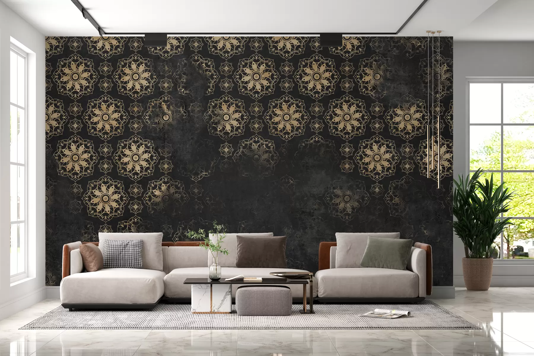 fototapeter Vintagedesign med mandala-elementer og slitt effekt w02551