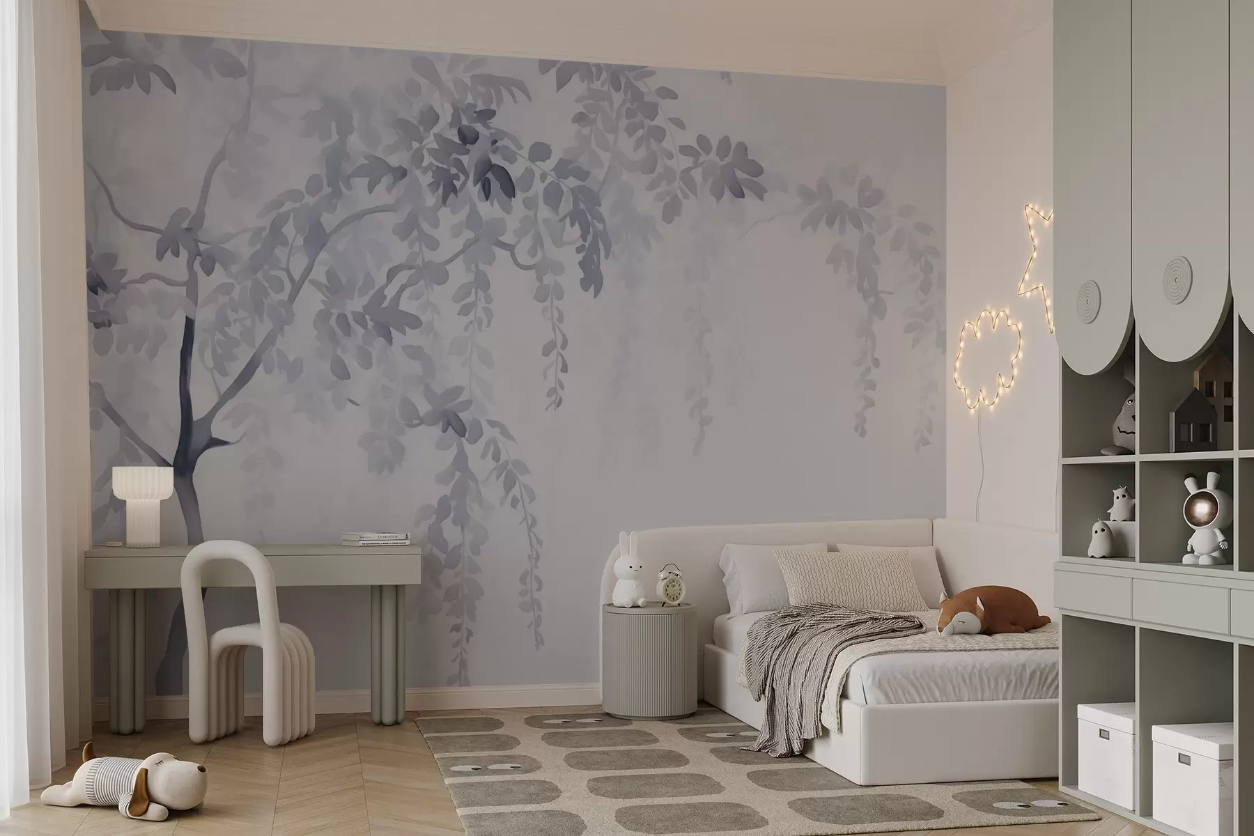 fototapeter Silhuett av akasietre med grener og blader i akvarellstil w02635v1