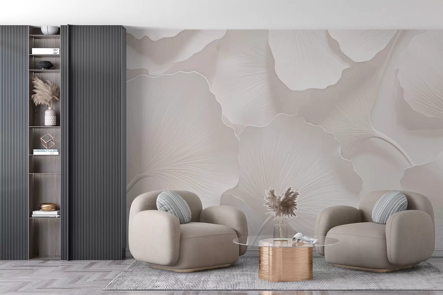 fototapeter Elegante beige ginkgoblader w02577