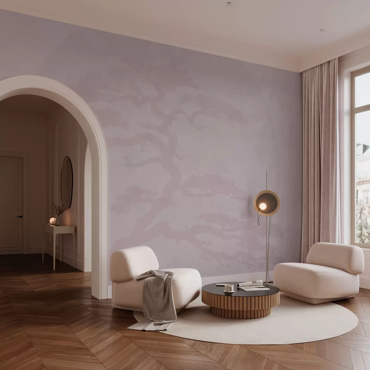 fototapeter Japansk bonsaitre og geometrisk grunge-bakgrunn w08554v2