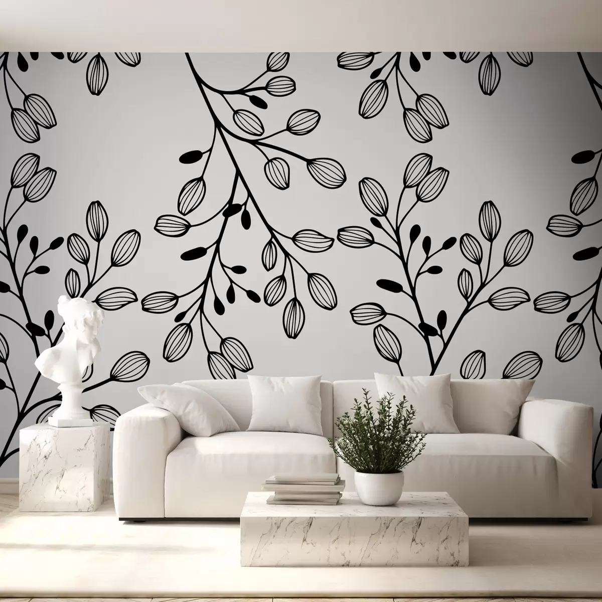 fototapeter malte kvister på grå bakgrunn w02665v1