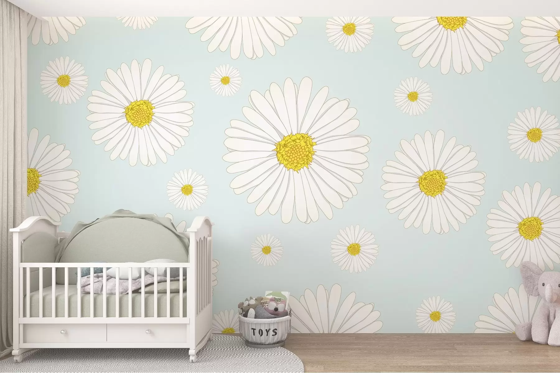 fototapeter Lyse prestekrager på blå bakgrunn w02652