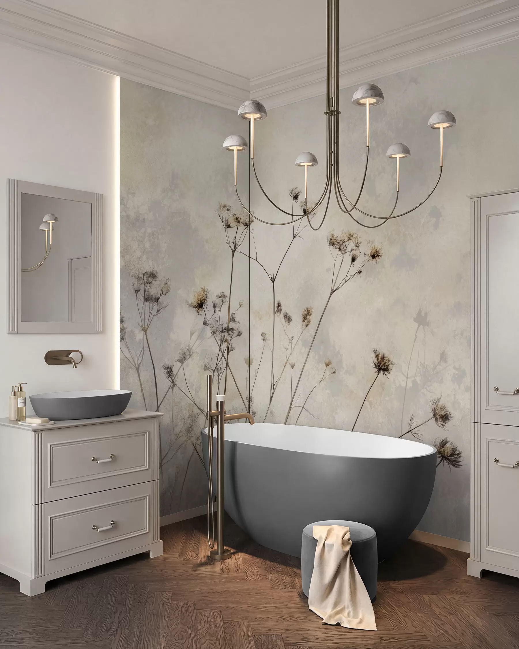 fototapeter tapet i øko-stil med ville planter i pastellfarger w02684
