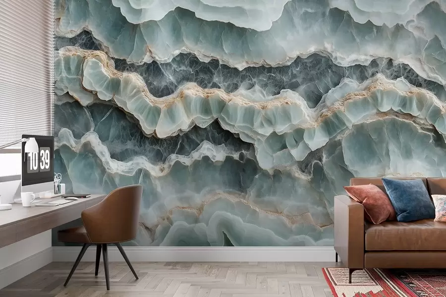 fototapeter Marmoroverflate med en imitasjon av bølgete harpikslinjer w08561