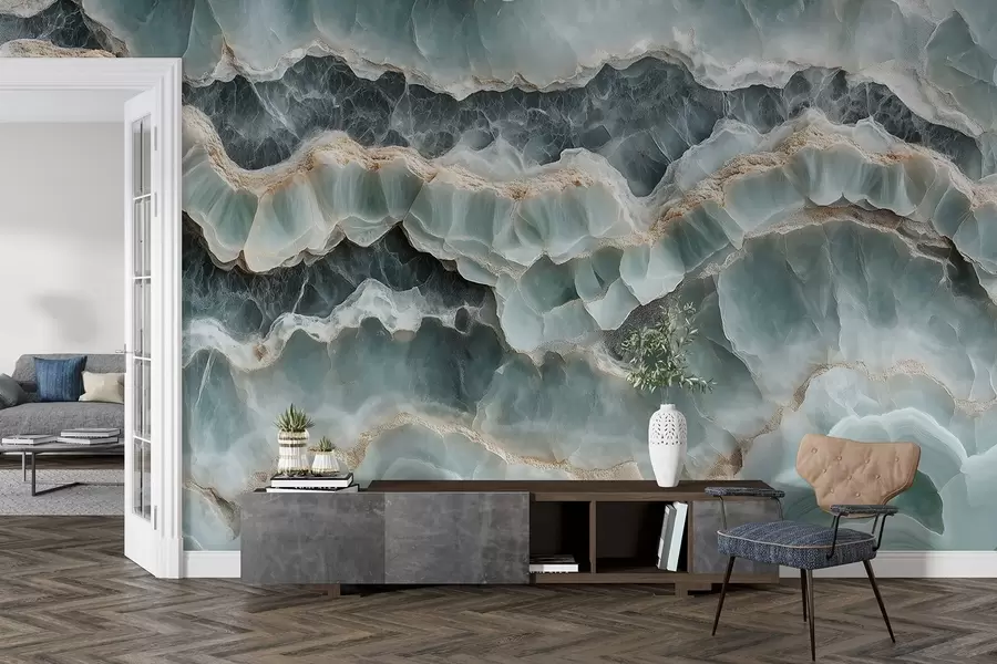 fototapeter Marmoroverflate med en imitasjon av bølgete harpikslinjer w08561