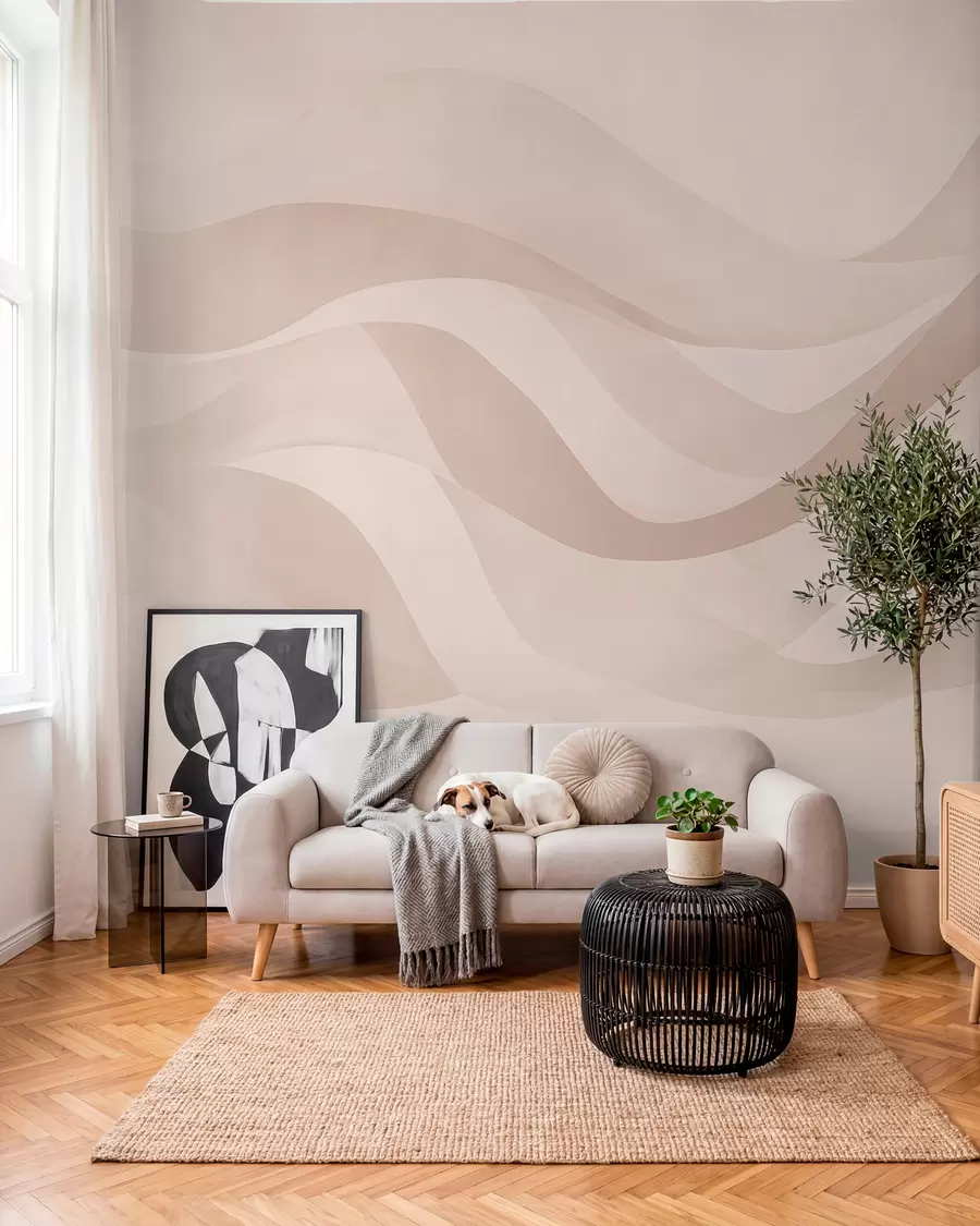 fototapeter Jevne bølger i myke beige toner i akvarellstil w08564