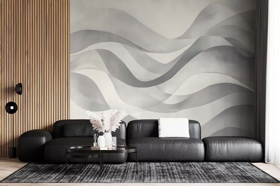 fototapeter Jevne bølger i gråblå toner i akvarellstil w08564v1