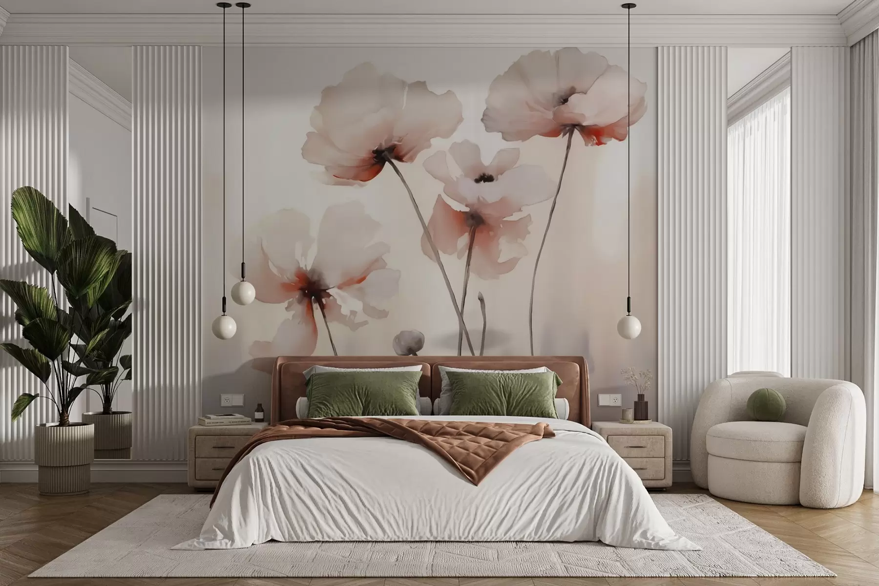 fototapeter Valmuesilhuetter imitasjon av uskarp akvarell w02708