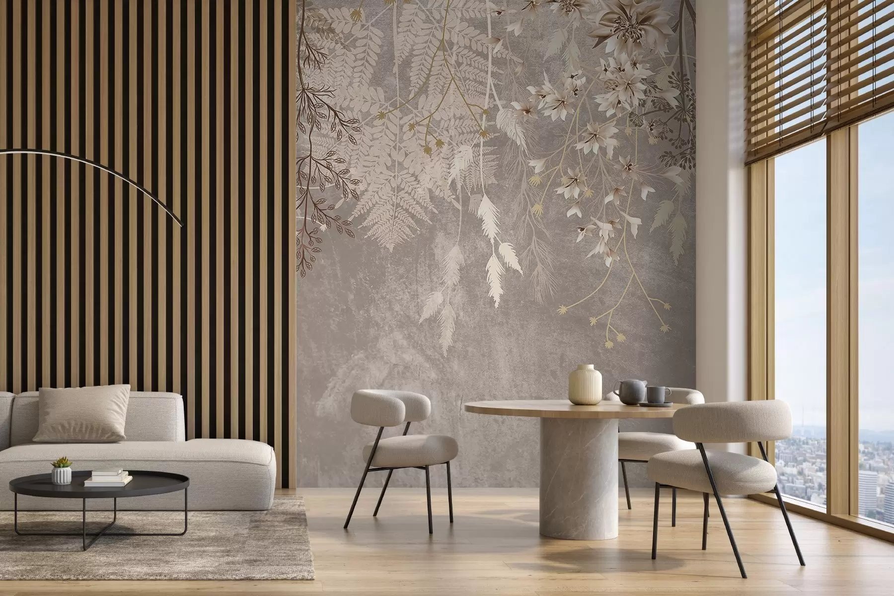 fototapeter En drømmende, delikat, spinkel plante, pigger og blomster i brune pastellfarger mot en disig, strukturert bakgrunn w08606v1