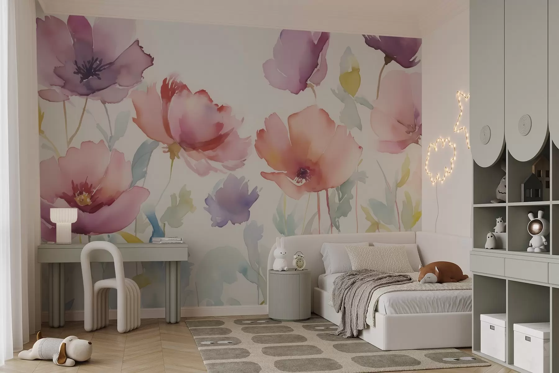 fototapeter Lyse blomster imitasjon av uskarp akvarell w02728