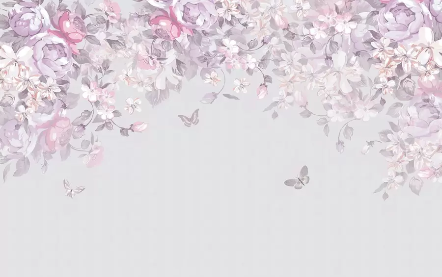 fototapeter Delikate blomster og flagrende sommerfugler u94295v2