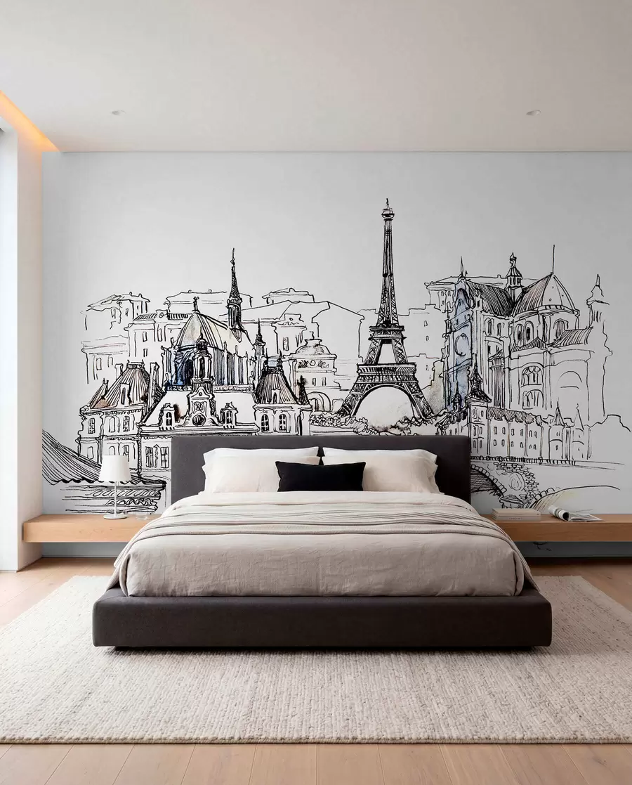 fototapeter Paris' skyline i kunstnerisk omriss u77704