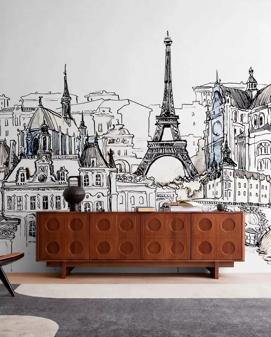 fototapeter Paris' skyline i kunstnerisk omriss u77704
