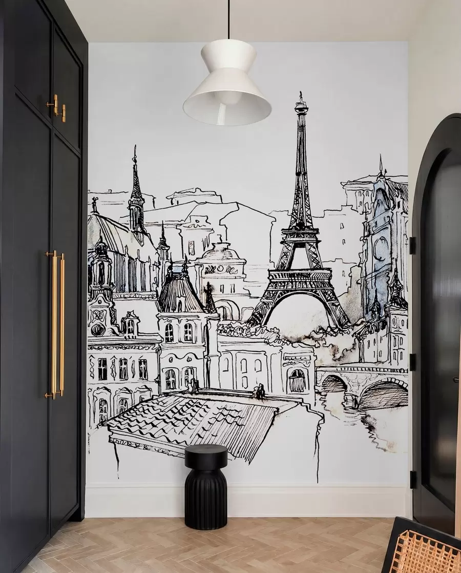 fototapeter Paris' skyline i kunstnerisk omriss u77704