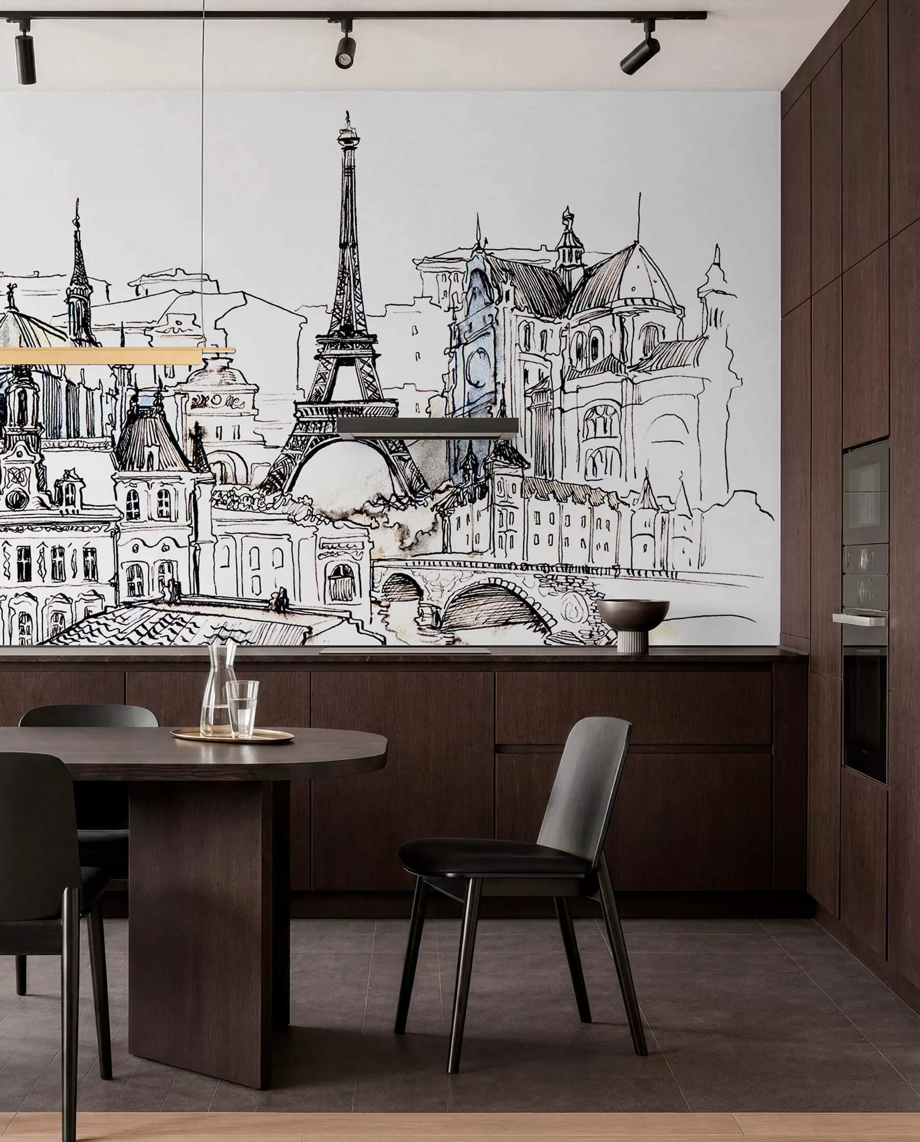fototapeter Paris' skyline i kunstnerisk omriss u77704