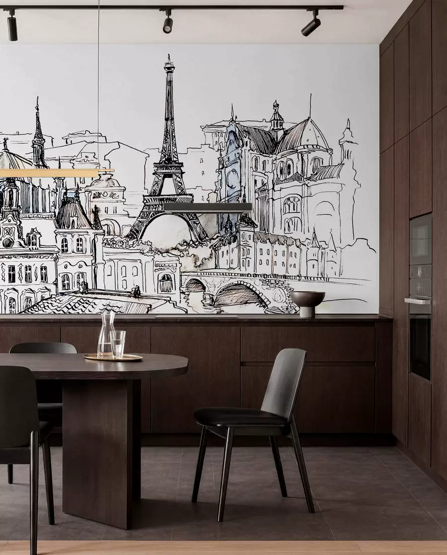 fototapeter Paris' skyline i kunstnerisk omriss u77704