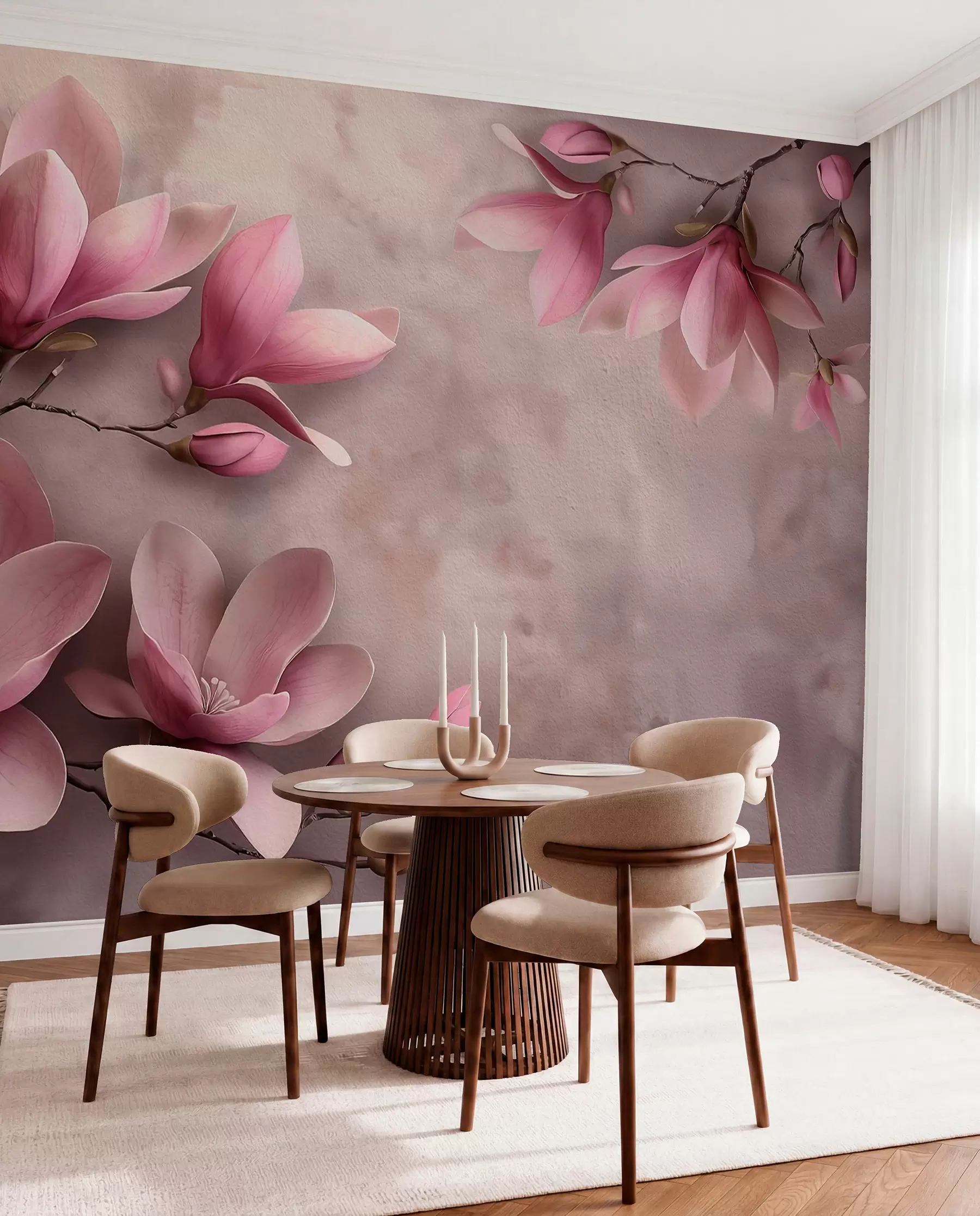 fototapeter Delikate rosa magnoliaer på en betongvegg w08636