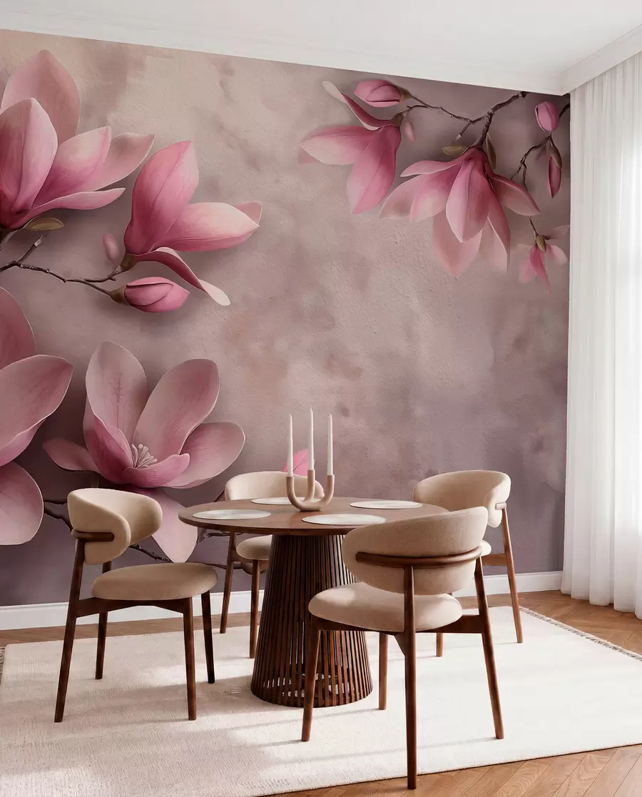 fototapeter Delikate rosa magnoliaer på en betongvegg w08636