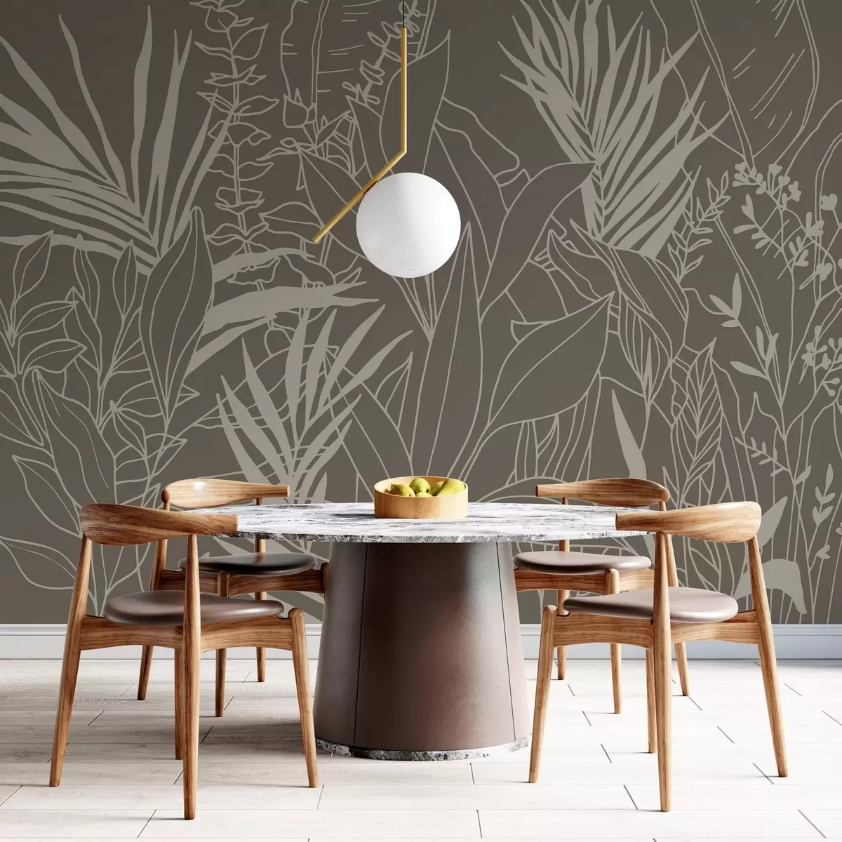 fototapeter Botanisk strekkunst på grønn bakgrunn w02775v1