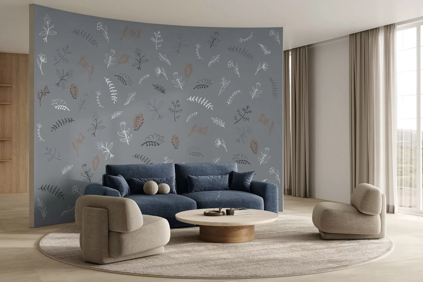 fototapeter Dempet blomstermønster med jordnære toner w02776v2