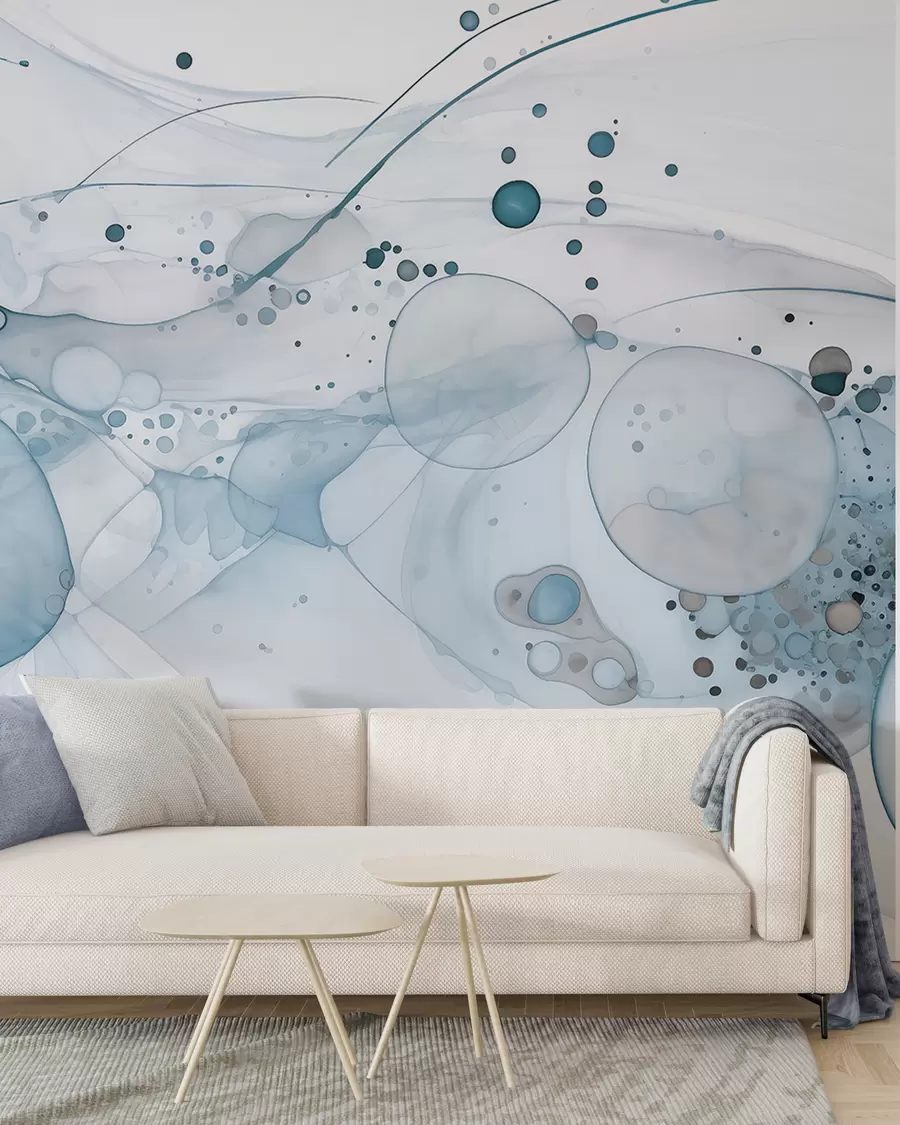 fototapeter Abstrakt blekkunst, flytende stil, blå fargepalett  w02744v2