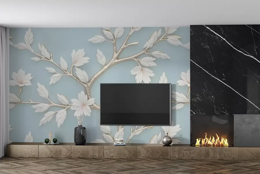 fototapeter En blomstrende gren er malt i oljestil w02842