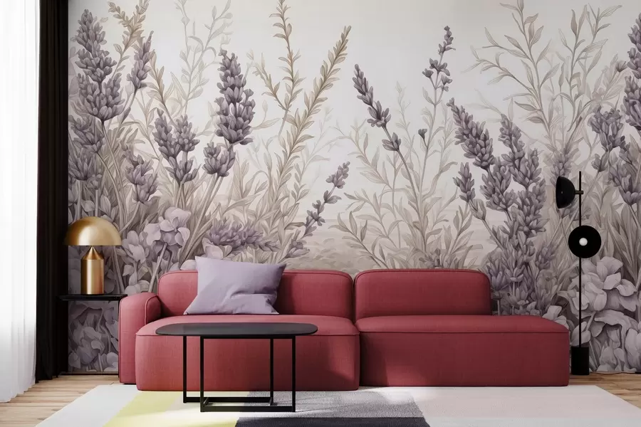 fototapeter Akvarellblomstrende felt i pastellfarger w02847