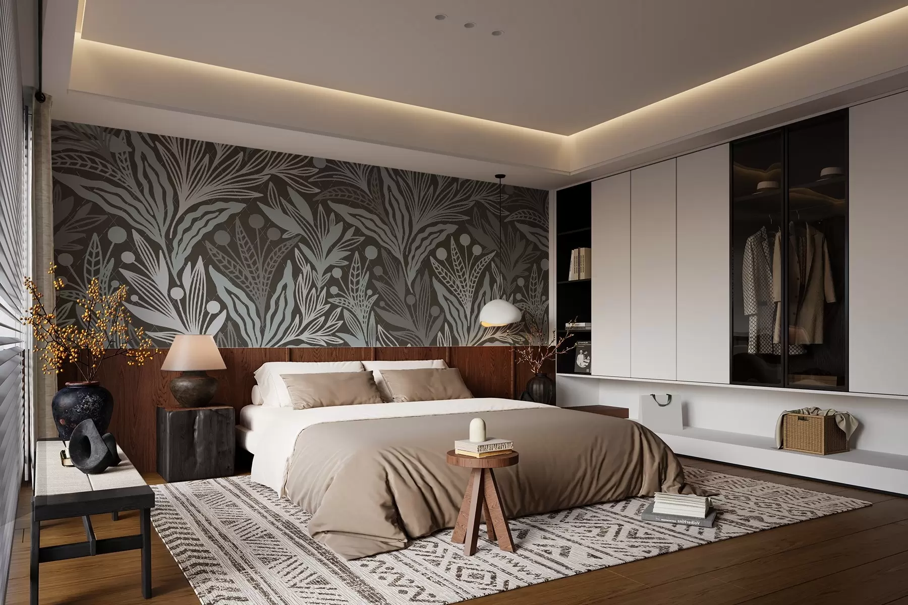 fototapeter Delikate grafiske blader i brunt w02783v2