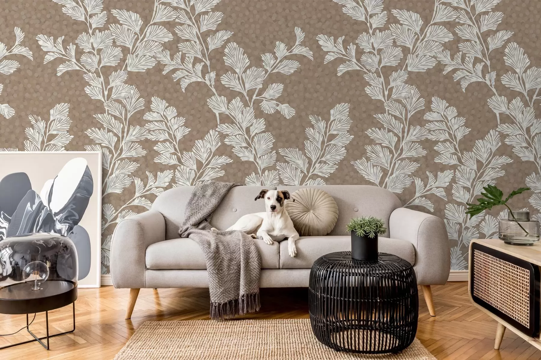 fototapeter Delikate grener på en mørk beige overflate w02784v1