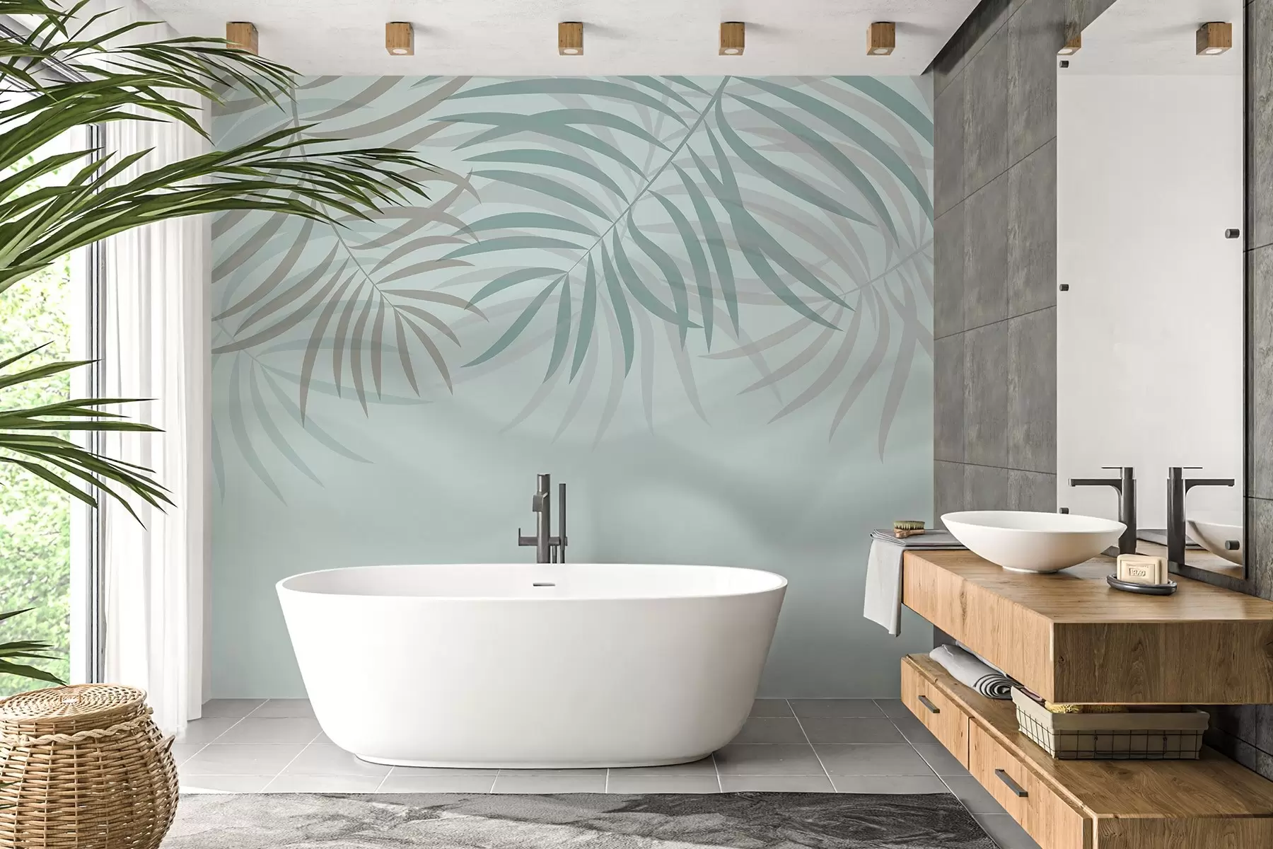 fototapeter Delikate tropiske mønstre i pastellfarger w02785