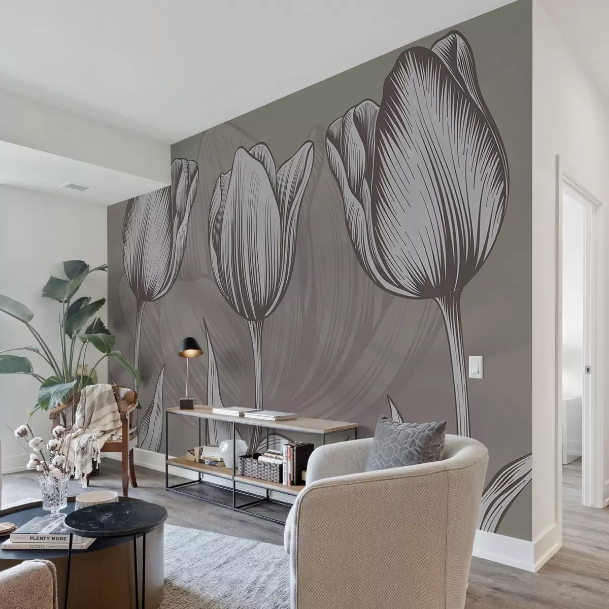 fototapeter Elegante tulipaner på brun bakgrunn w02786v3