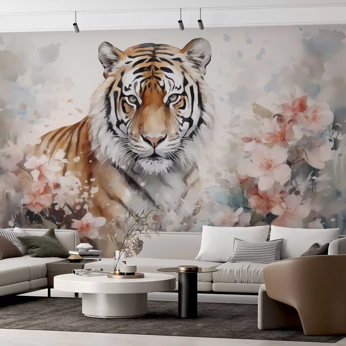 fototapeter Abstrakt tiger i blomsterimitasjon av akvarell w02892