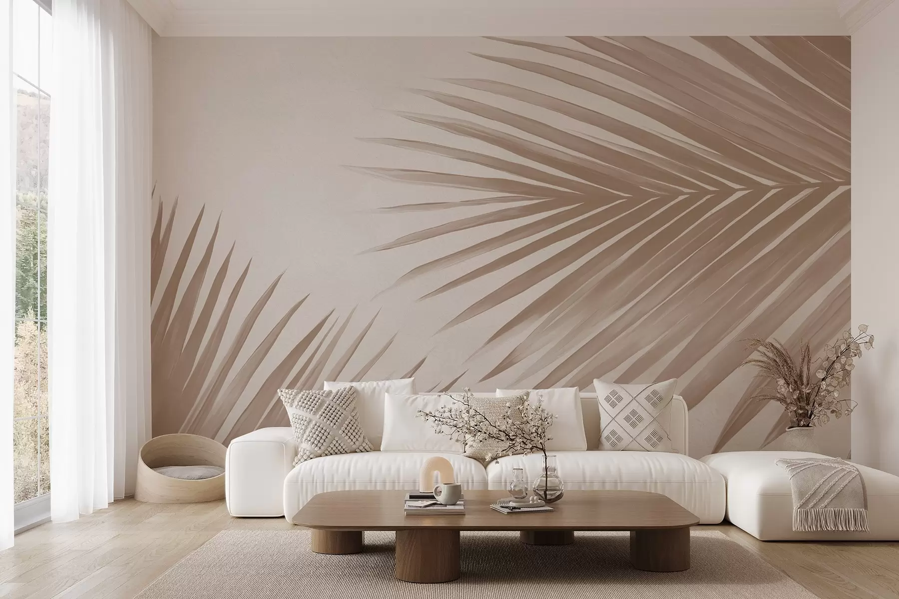 fototapeter Beige abstrakte palmeblader w08653v1