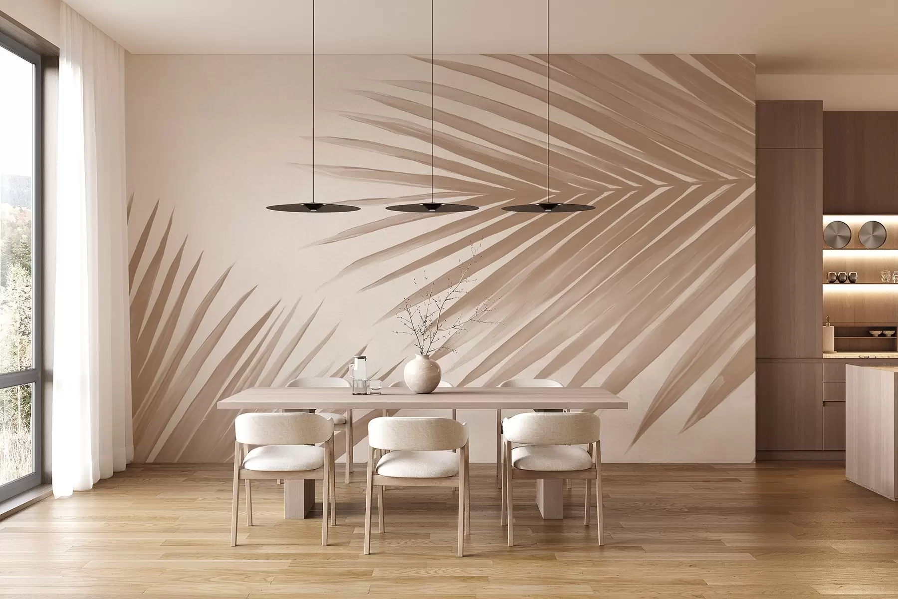 fototapeter Beige abstrakte palmeblader w08653v1