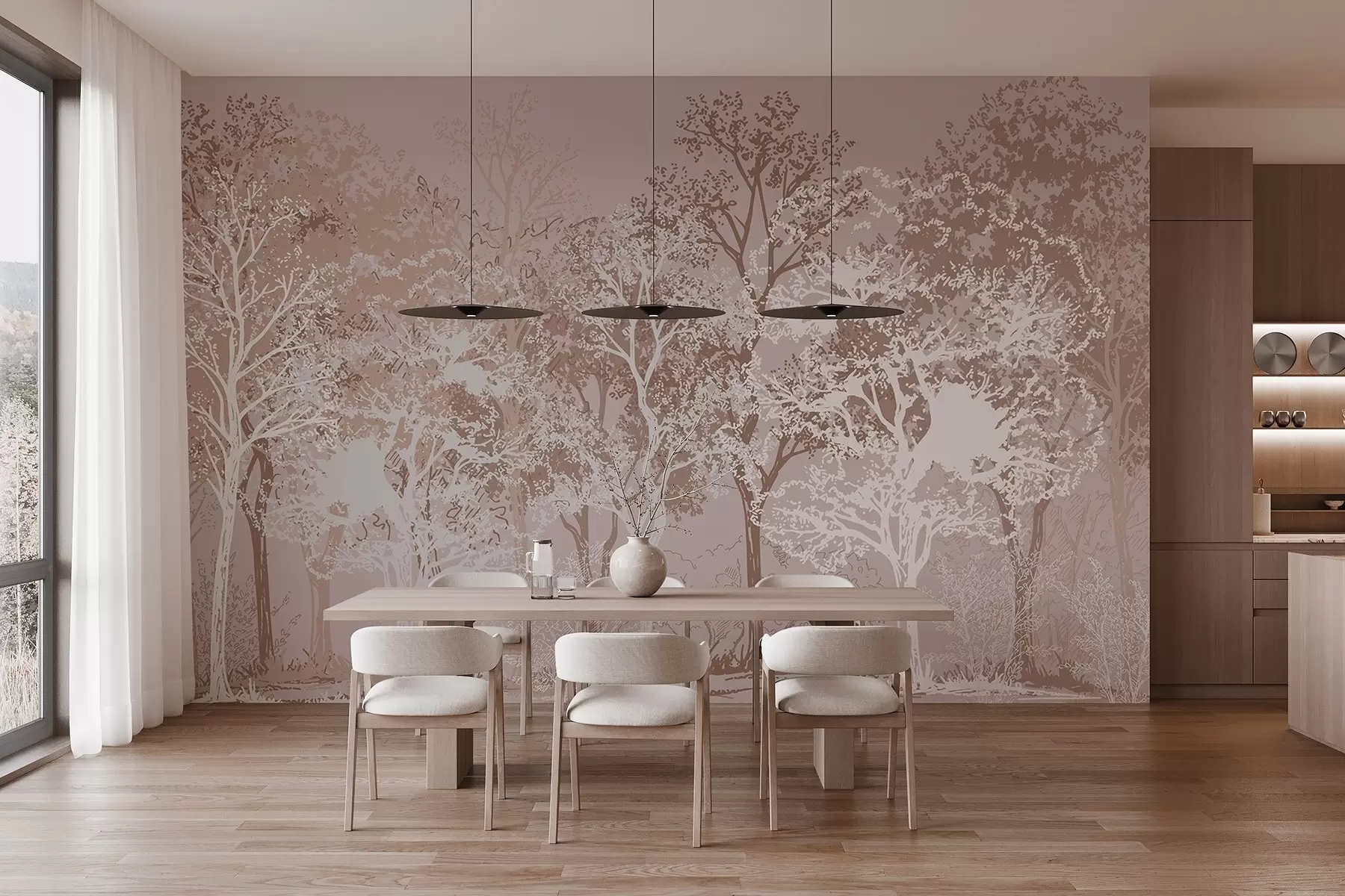 fototapeter Trær i skogen, minimalisme, natur, beige fargepalett  w02930