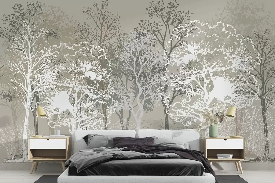 fototapeter Trær i skogen, minimalisme, natur, grønn fargepalett  w02930v1