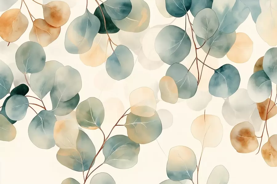 fototapeter Akvarellstil eukalyptustegning, myke pastellfarger, blomster w02938