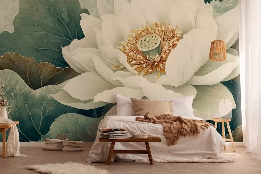 fototapeter Stor vannlilje mot en bakgrunn av blader w02905